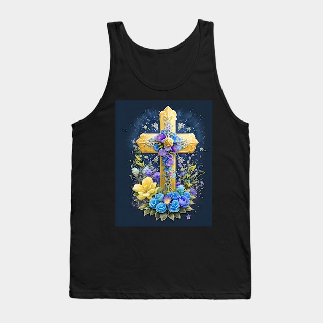 Gold Cross With Flowers Tank Top by MiracleROLart